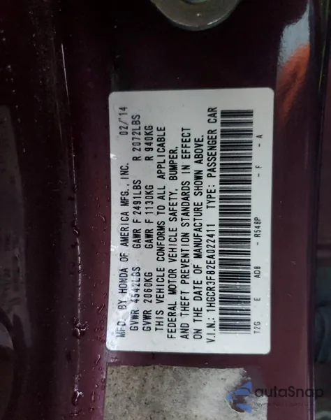 2014 Honda Accord Exl from USA, damaged, VIN 1HGCR3F82EA022411
